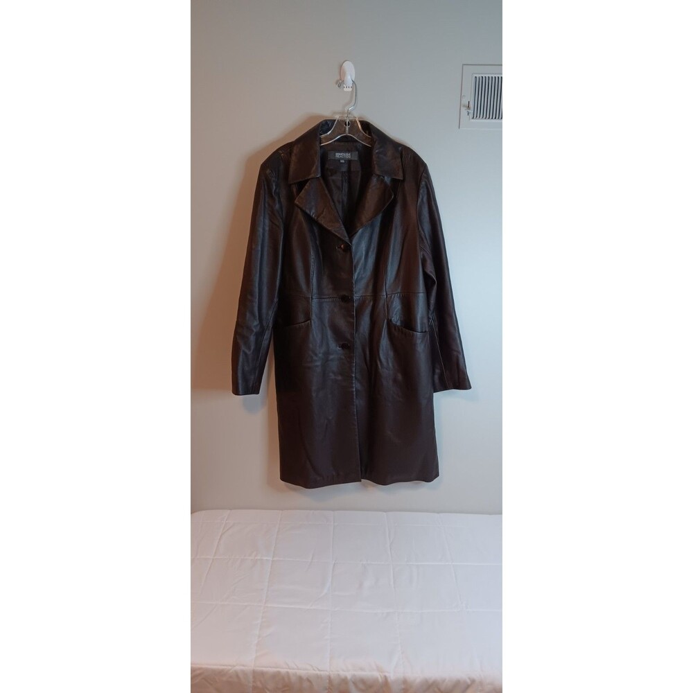 Kenneth Cole Reaction Brown Leather Jacket Full Length Sz XL